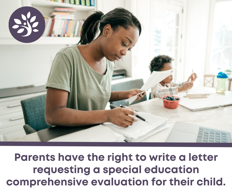 Parents have the right to write a letter requesting a special education comprehensive evaluation for their child. 