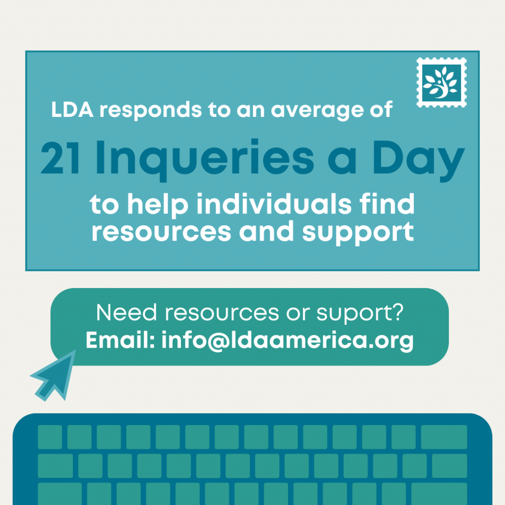 LDA responds to an average of 21 inquiries a day to help individuals find resources and support. 